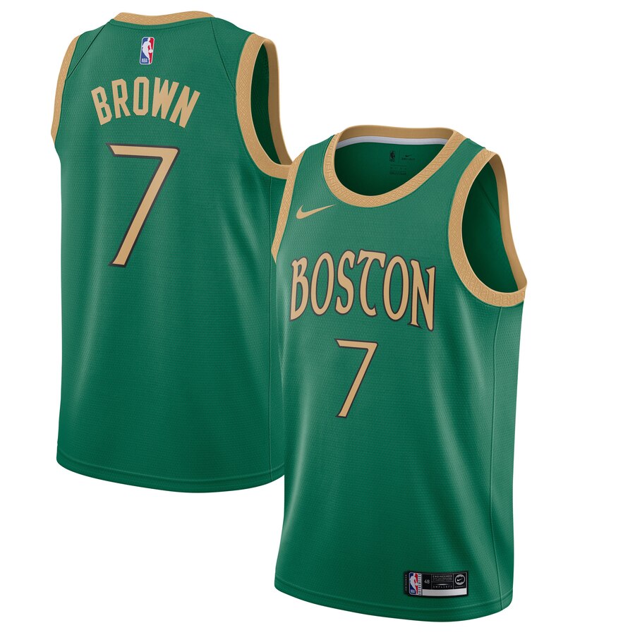 Men's Boston Celtics Jaylen Brown #7 2019-20 Finished Nike Green Swingman City Edition Jersey 2401DVZU